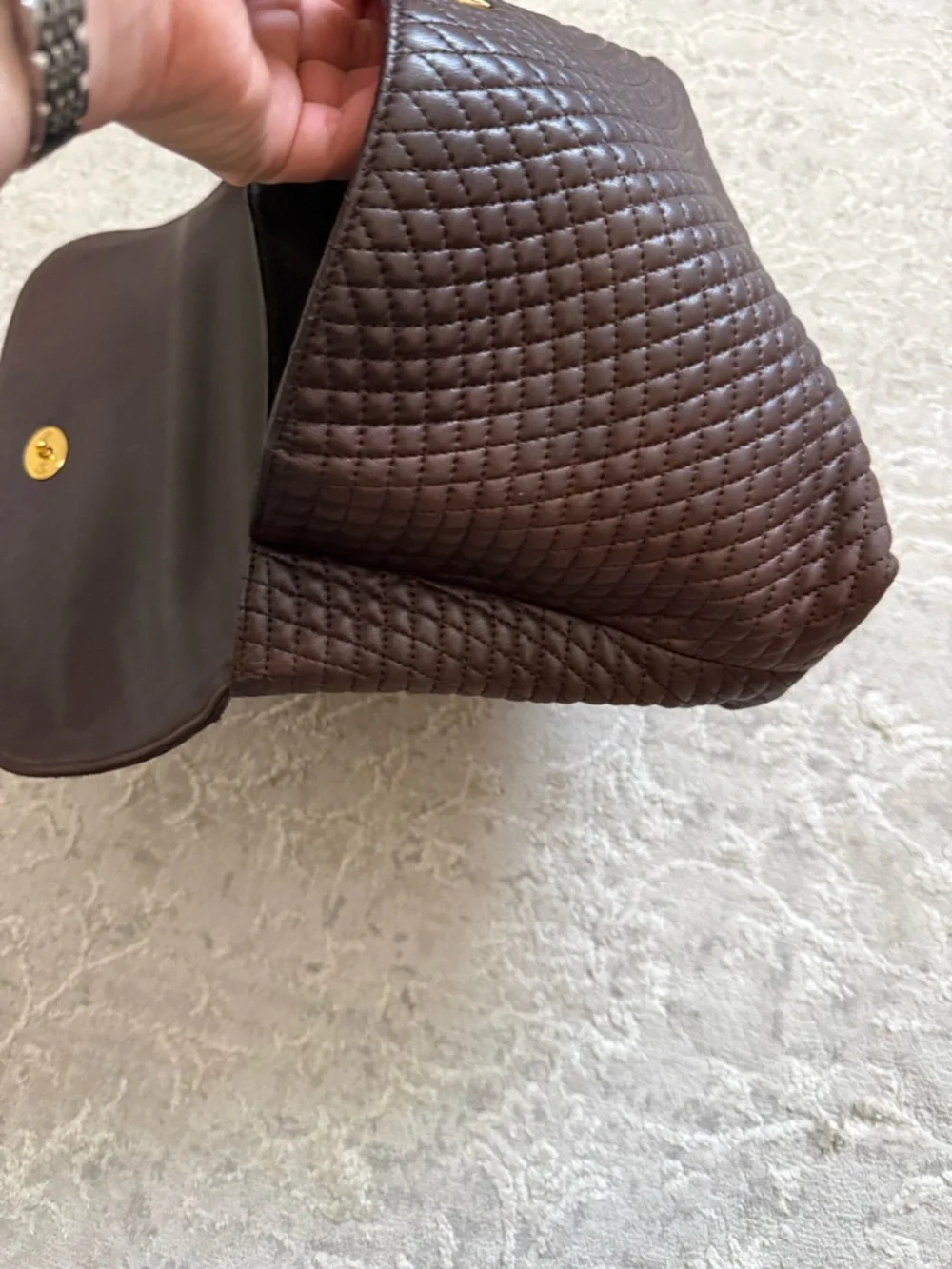Bally Quilted Leather Satchel
Dark Brown with Gold Hardware - Picture 13 of 14
